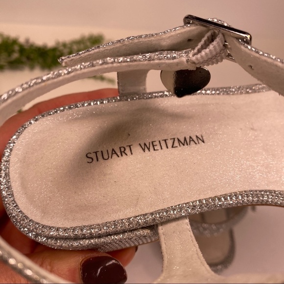 Stuart Weitzman Penelope Quarter Silver Sparkle Sandals Open Toe Fancy Size 1M - Picture 11 of 11